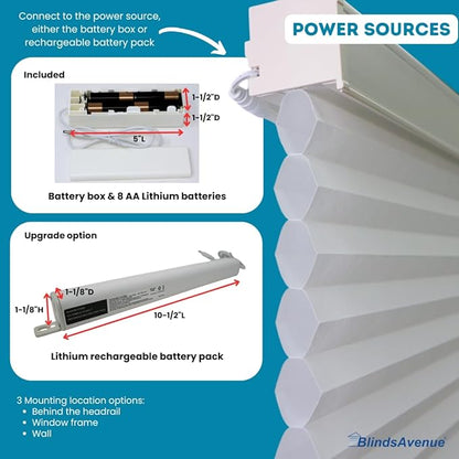 BlindsAvenue Simply Motorized Cellular Shades with Remote Control, Automatic Electric Cordless Wireless Blinds for Indoor Window, Blackout Blind, Color: White Dove, Size: 55" W x 72" L
