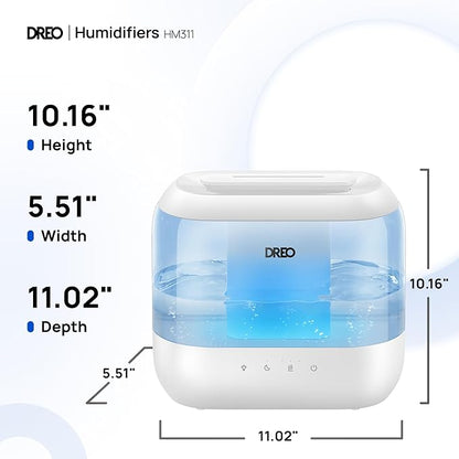 Dreo Humidifiers for Bedroom, 4L Top Fill for Large Room, 36H Runtime, 28 dB Quiet Supersized Cool Mist Air Humidifier for Baby Nursery, Plants, Indoor, Night Light, Easy to Clean & Fill, Blue