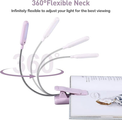 VAVOFO Rechargeable Book Light, Blue Light Blocking, Amber 1600K Clip On Reading Light, Eye Care 7 LEDs Kids Book Light for Reading in Bed with Power Indicator for Bookworms (Pink Purple)