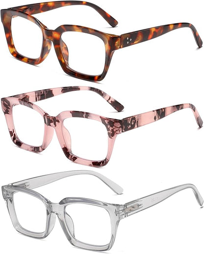 Readers for Women Oprah Style Square Reading Glasses with Spring Hinge Blue Light Blocking for Men Ladies