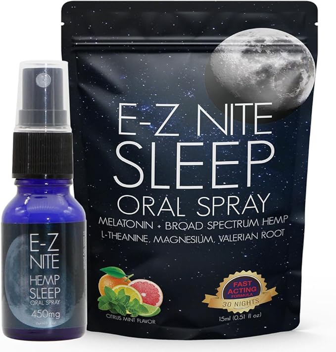 Hemp Sleep Spray with Melatonin L-Theanine Valerian Root Magnesium | Fast Acting Non-Habit Forming Non-GMO, Gluten Free, Natural Sleep Aid