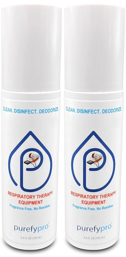 PUREFY Purefypro CPAP Cleaner and Sanitizer Spray (3.4oz, 2pk). TSA Travel Size. No Rinse. No Residue. Kills 99.9999% Norovirus, Flu Virus, and Fungi, Drug Resistant Germs. Unscented.