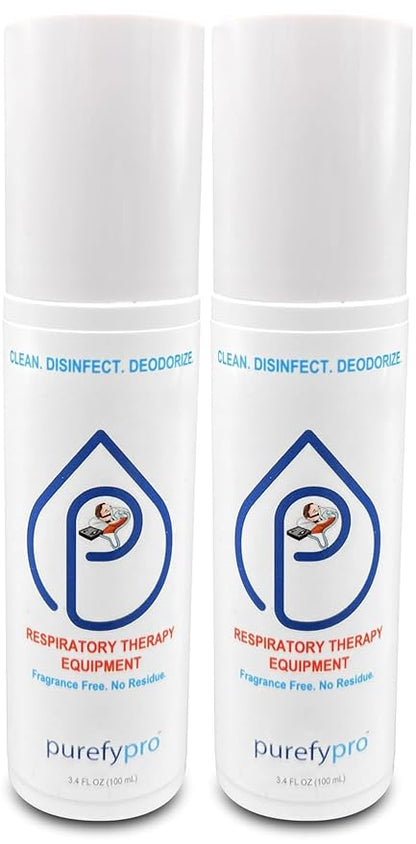 PUREFY Purefypro CPAP Cleaner and Sanitizer Spray (3.4oz, 2pk). TSA Travel Size. No Rinse. No Residue. Kills 99.9999% Norovirus, Flu Virus, and Fungi, Drug Resistant Germs. Unscented.