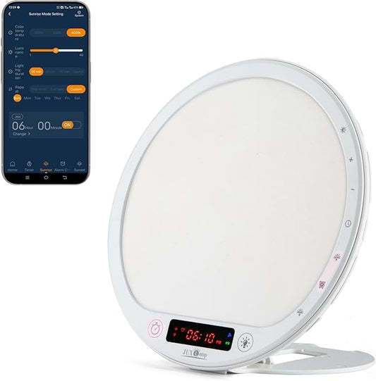 Light Therapy Lamp Sunrise Alarm Clock Wake up 10000 lux UV-Free Sun lamp Bioclock Adjustment APP Control Portable Built-in Lithium Battery