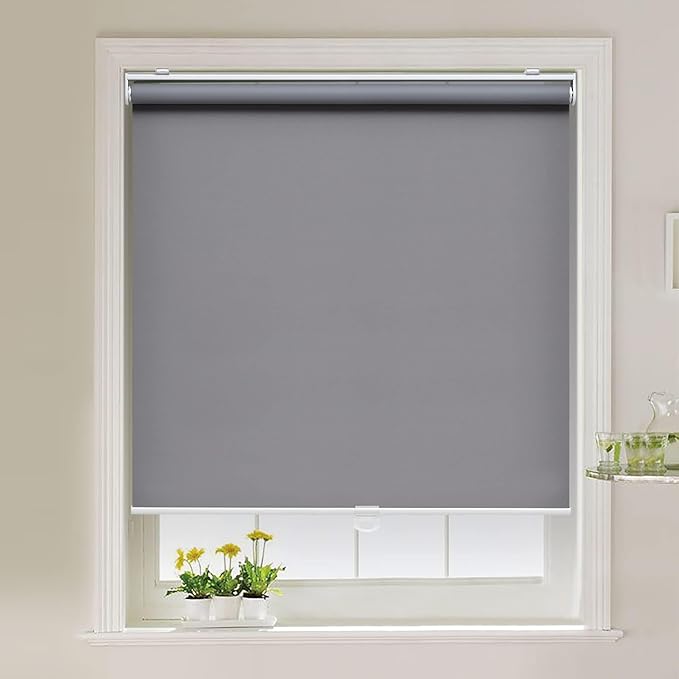 AOSKY Cordless Roller Shades Blackout Blinds for Windows Room Darkening Rolled Up Shades with Spring System, UV Protection Window Shades Door Blinds for Home and Office (18" W x 72" H, Grey)
