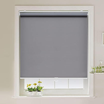 AOSKY Cordless Roller Shades Blackout Blinds for Windows Room Darkening Rolled Up Shades with Spring System, UV Protection Window Shades Door Blinds for Home and Office (27.5" W x 72" H, Grey)