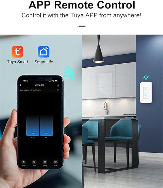 Nexete Smart Dual Light Switch, 2 in 1 Single Pole Double, Remote Voice Control Smart Life App Compatible With Alexa Google Assistant, 2.4GHz Wi-Fi Neutral Wire Required, White (2-Pack)
