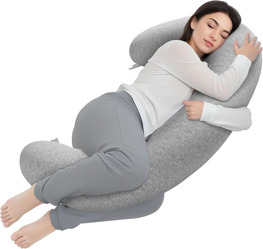 Body Pillow, Long Pillow, Memory Foam & C-Shaped for Side Sleeper, Machine Washable Pillowcase, 53”×10”