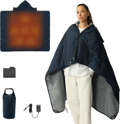 ZonLi Heated Blanket Battery Operated, Wearable Portable Electric Blanket with Rechargeable Battery, 50"x60" Cordless Heated Blanket, Waterproof, Machine Washable(Indigo)
