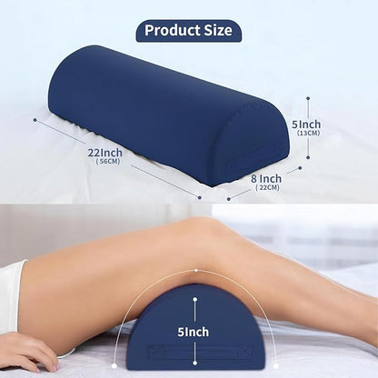 Knee Pillow for Back Sleeping - Half Moon Under Knee Pillow for Sleeping on Back - Memory Foam Bolster Pillow for Legs Support, Removable Cover & Humanized Handle (Navy Blue)