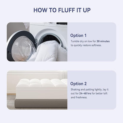 ELEMUSE Cal King Mattress Topper for Back Pain, Extra Thick Mattress Pad Cover, Plush Soft Pillowtop with Elastic Deep Pocket, Overfilled Down Alternative Filling