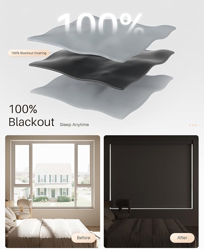 Smart Roller Shades for Windows, Alexa Blackout Motorized Blinds with Remote Control, Easy Install Automatic Electric Blinds for Indoor (35" W x 72" H, Gray Fabric & White Shell)