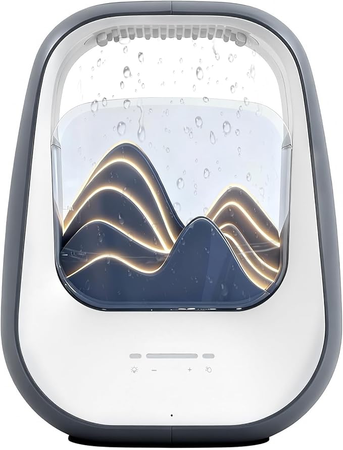 8-in-1 White Noise Sound Machine with Night Light, Help Stress Relief, Waterfall Design Essential Oil Diffuser Rain Sound Machine with Humidifier for Bedroom Office Decor Gift, Gray