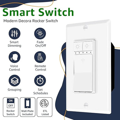 Greencycle Smart Dimmer Switch,1PK Single Pole, Needs Neutral Wire,2.4GHz WiFi Light Switch,Work with Alexa and Google Home, ETL Certified,No Hub Required,for Dimmable 150W LED CFL,600W Incandescent