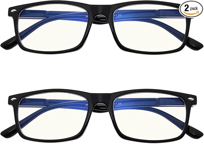 Eyekepper 2 Pack Anti Blue Light Glasses for Men Blue Light Blocking Glasses for Computer Eyestrain, Black