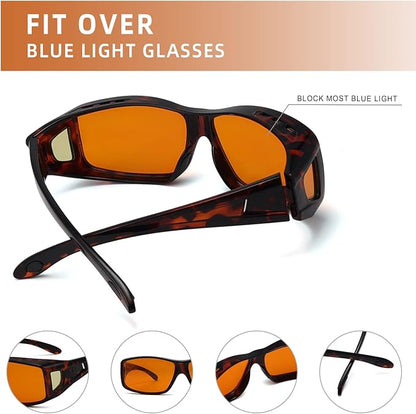 Eyekepper 100% Blue Light Reduction,Fitover Anti-Blue Blocking Computer Glasses Amber Lenses, Tortoise