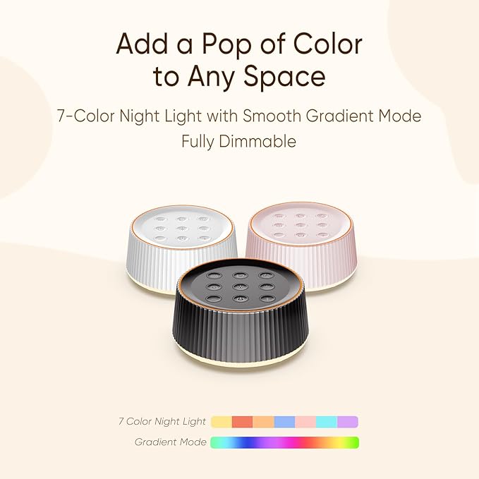 Kipcush White Noise Machine for Sleeping Baby & Adults – 26 Soothing Sounds, 8 Night Light Colors, Tap Control, Memory & Timer, Portable Sound Machine for Nursery, Bedroom & Travel