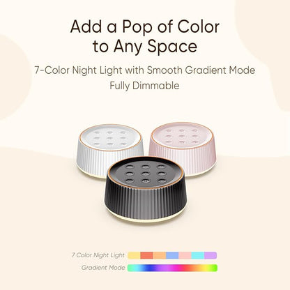 Kipcush White Noise Machine for Sleeping Baby & Adults – 26 Soothing Sounds, 8 Night Light Colors, Tap Control, Memory & Timer, Portable Sound Machine for Nursery, Bedroom & Travel