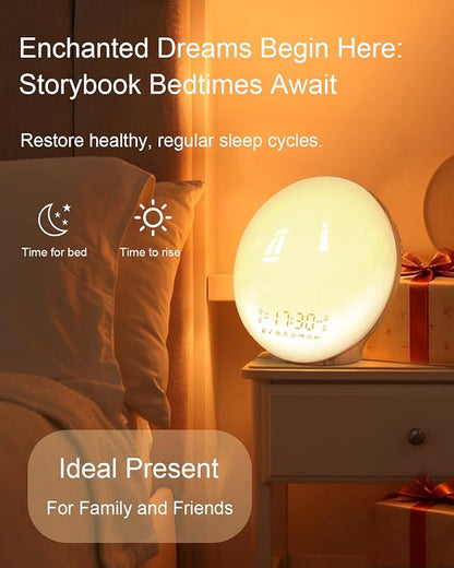 Smart Sunrise Alarm Clock with No Signup APP Control & Wake-Up Light, 4 Alarms, White Noise, FM Radio, Wireless Speaker, Wood Grain