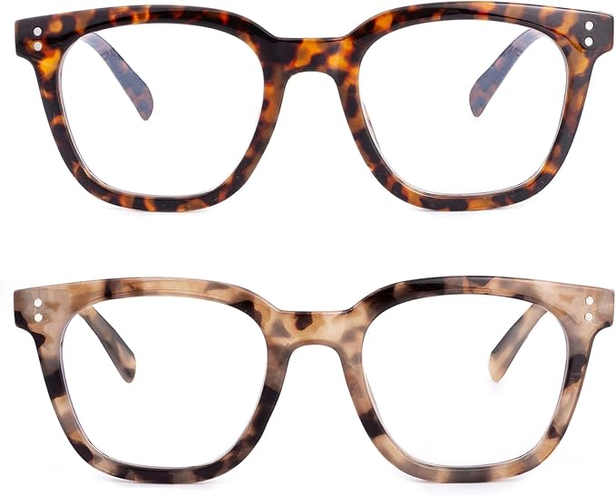 2Pack Reading Glasses for Men Women Blue Light Blocking with Spring Hinge, Blocking Readers Anti UV Ray Filter Eyeglasses(Brown Tortoiseshell/Amber Tortoiseshell,2.0