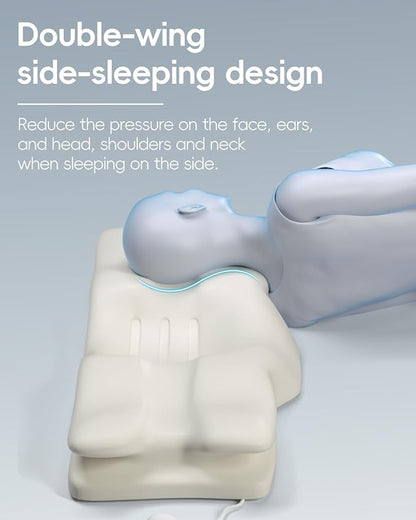 SMDR Adjustable Air Cushion Cervical Neck Pillow, Ergonomic Double-Wing Memory Foam Neck Support Pillow for Pain Relief, Spine Alignment & Posture Correction, Cooling Washable Cover, 3.5"–1.2" Design