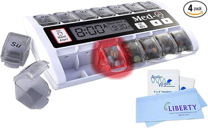 MED-Q Pill Box Dispenser with 14 Compartments, 2 Electronic Wipes, 1 Liberty Cloth