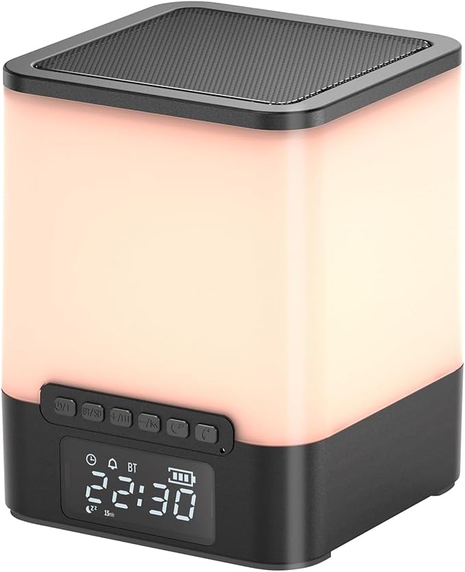 winshine Alarm Clock for Bedroom, RGB Night Light Bluetooth Speaker with Music Rhythms, Wake-up Alarm Clock with Sound and Light, 12 or 24 Hr AutoOff Touch Control, Gift for Teens Girls or Boys, Black
