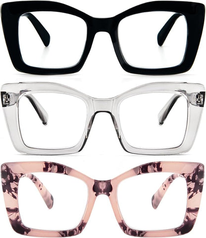 REAVEE Oversized Square Reading Glasses Oprah Style for Women, Blue Light Blocking Large Frame Computer Readers Spring Hinge