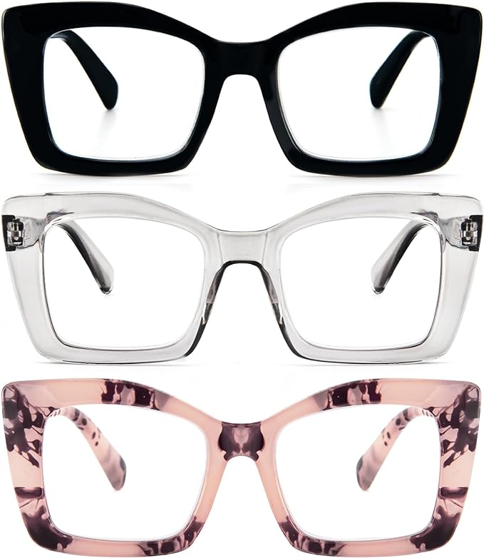 REAVEE Oversized Square Reading Glasses Oprah Style for Women, Blue Light Blocking Large Frame Computer Readers Spring Hinge