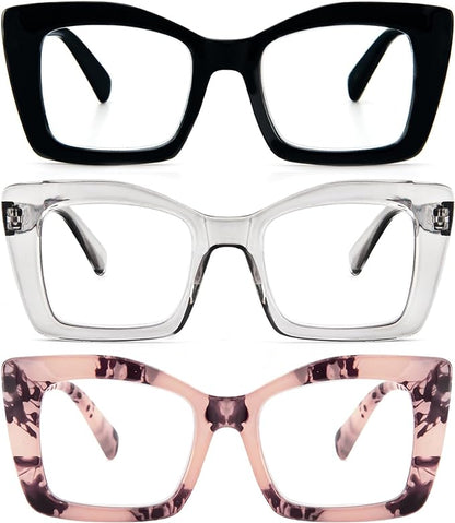 REAVEE Oversized Square Reading Glasses Oprah Style for Women, Blue Light Blocking Large Frame Computer Readers Spring Hinge