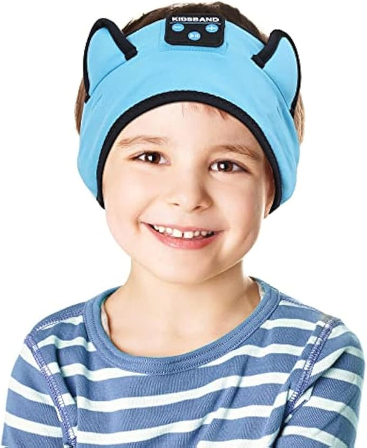 KIDSBAND Kids Headphones Bluetooth Headband Adjustable, Wireless Sleep Headphones for Kids with Wired Playback 3.5 MM Jack for Teens/Boys/Girls/Smartphones/School/Kindle/Airplane Travel/Plane/Tablet