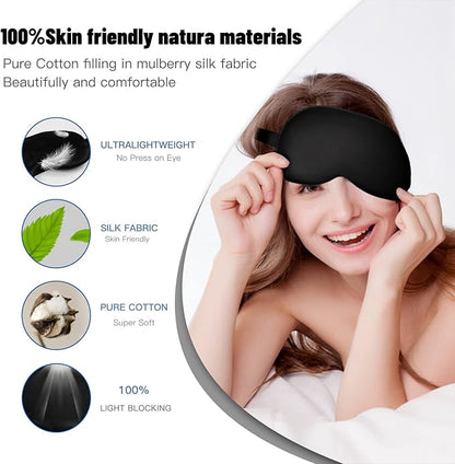 Sleep Mask, Silk Eye Mask for Sleeping with Adjustable Strap, Satin Blackout Sleeping Eye Mask for Men&Women, Comfortable Blindfold Eyeshade for Night Sleep(Black)