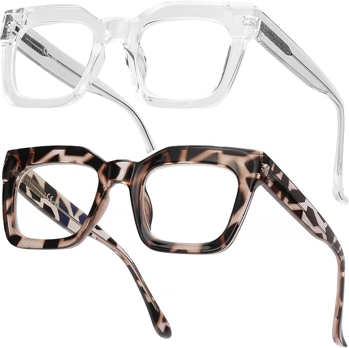 AQWANO Stylish Oversized Reading Glasses for Women Fashion Designer Readers Blue Light Square Computer Glasses