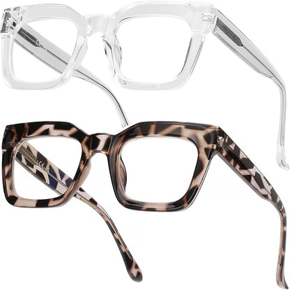 AQWANO Stylish Oversized Reading Glasses for Women Fashion Designer Readers Blue Light Square Computer Glasses