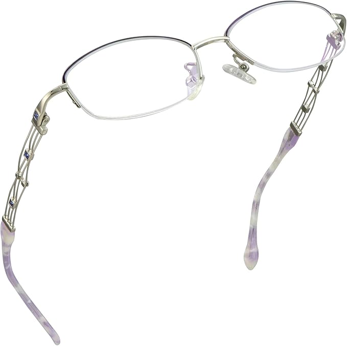 LifeArt Alloy Semi-Rimless Reading Glasses,Blue Light Blocking Glasses, Anti Eyestrain, Computer Gaming Glasses, TV Glasses for Women Men, Anti Glare (Purple, +2.00 Magnification)