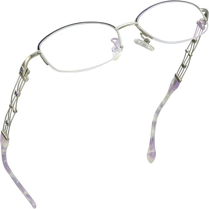 LifeArt Alloy Semi-Rimless Reading Glasses,Blue Light Blocking Glasses, Anti Eyestrain, Computer Gaming Glasses, TV Glasses for Women Men, Anti Glare (Purple, +0.25 Magnification)