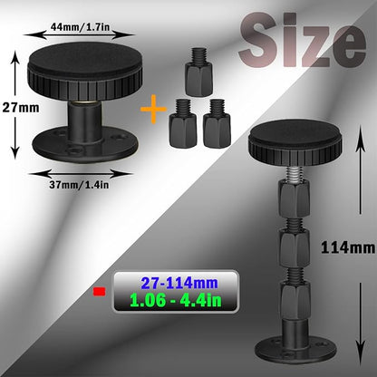 Adjustable Threaded Headboard Stoppers/Bumper Against Wall, 4 Pack Behind Bed Frame Protector Antishake Tool, Bed Shake Support Stabilizer Device for Anti-Knocking,Banging, Metal (Black 27-114mm)