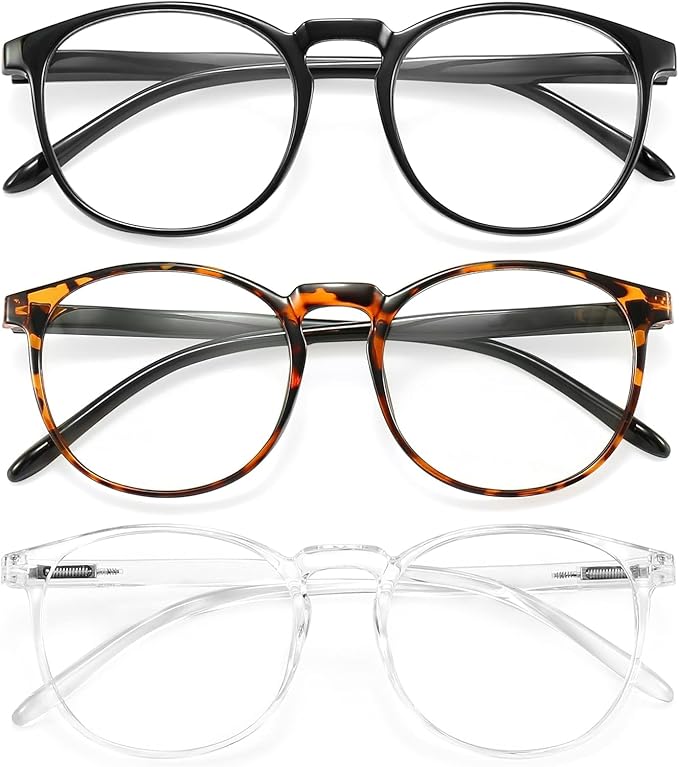 IBOANN Chic & Comfy Blue Light Glasses for Women - 3-Pack Round Frames, Screen-Ready Style with UV Protection Coating