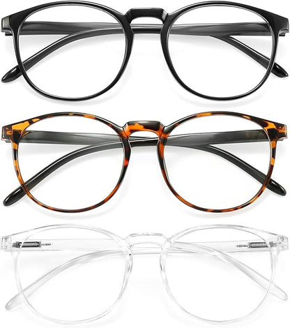 IBOANN Chic & Comfy Blue Light Glasses for Women - 3-Pack Round Frames, Screen-Ready Style with UV Protection Coating