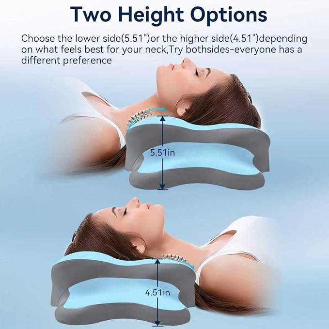 Sleep Apnea Pillow with Neck Pain & Snoring Relief -Orthopedic Cervical Pillow, Ergonomic Contour Memory Foam for Side, Back,Stomach Sleepers, Medium Firm Support (Blue, Queen Size 25" Lx15 Wx5.8 H)