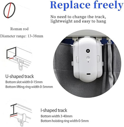 Smart Automatic Curtain Opener,2pcs Electric Curtain Robot,Multiple Control Ways,Timed Opening And Closing,High-Performance Curtain Robot,For Roman Rod,U-Shaped Rail,I-Shaped Rail,kit1