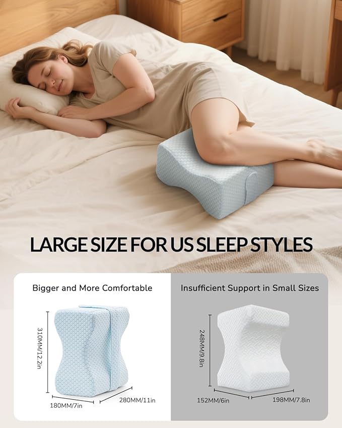 Extra Large Knee Pillow for Side Sleeper - Slow-Recovery Memory Foam Knee Pillow for Hip Pain, Sciatica Relief, & Injury Recovery – Perfect for Tall Individuals and Side Sleepers