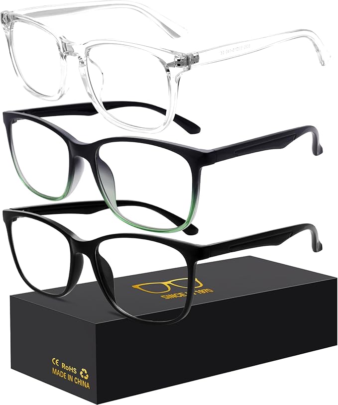 Blue-Light Blocking Glasses Computer Reading/Gaming/TV/Phones Glasses Fashion Anti Eyestrain UV Glasses for Women Men(E6 Black+Transparent+Gradient Green)