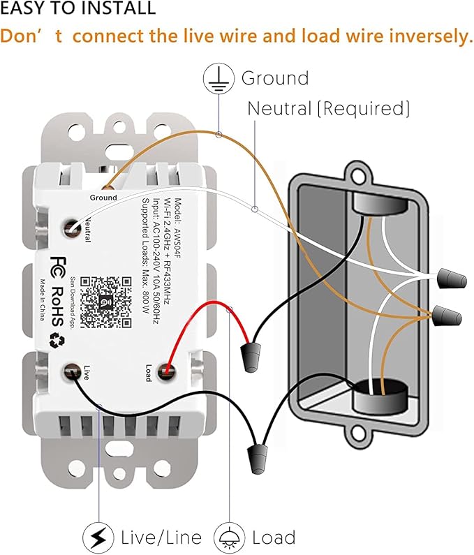Smart Switch with App & Remote Control, Alexa Light Switch Single-Pole, 2.4GHz Wi-Fi Timer Wall Switch Compatible with Alexa Google Home, Neutral Wire Needed, No Hub Required