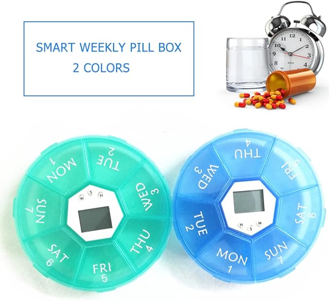 Weekly Pill Dispenser with Alarm, 7-Day Medicine Pill Organizer with up to 4 Alarms Per Day,Portable Smart Pill Box, Pill Reminder