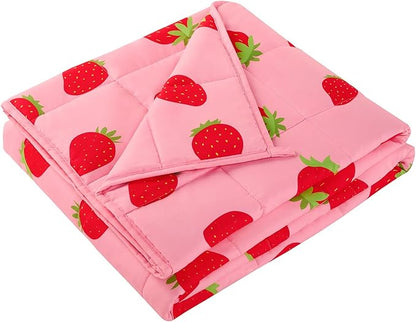 HOSUKKO Weighted Blanket - 10 lbs Pink Strawberry Heavy Blanket - Small Size Breathable Blanket(41 * 60 inches, 10 lbs)