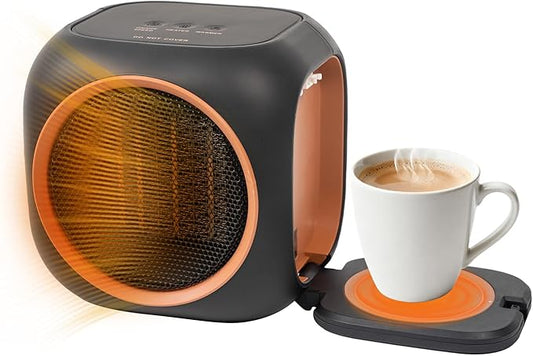 Space Heater with Mug Warmer, Electric Space Heaters for Indoor Use with Thermostatc, Candle Warmer Pate for Bedroom, Office, Large Room Use