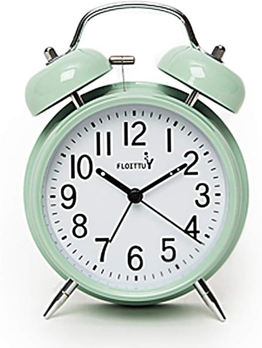 Loud Alarm for Deep Sleepers 4'' Twin Bell Alarm Clock with Backlight for Bedroom and Home Decoration(Green)