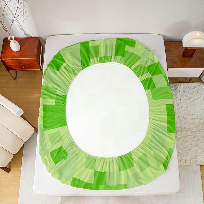 Pixelated Blocks Kids Twin Size Fitted Sheet,Video Games Abstract Gamepad Boys Girls Bed Sheets,Geometric Grid Patchwork Room Decor,Light Green Bedding Set,1 Pillowcase(No Flat)