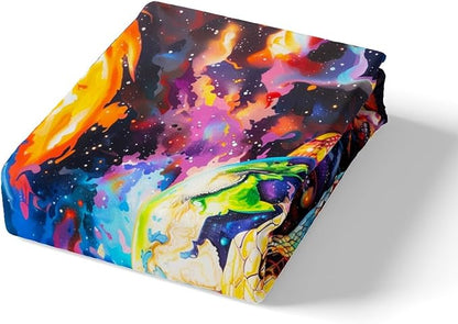 Snake Fitted Sheet Full Size,Starry Sky Galaxy Nebula Planet Trippy Bedding Set,Boys Girls Room Decor,Reptile Animals Outer Space Universe Bed Cover,Purple Fashion Bed Sheet,2 Pillowcases